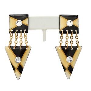 MAM Vintage Earrings Black White Geometric Crystal Gold Dangle 80s UNSIGNED BinZ
